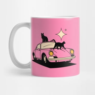 Cool Car Black Cat in pink Mug